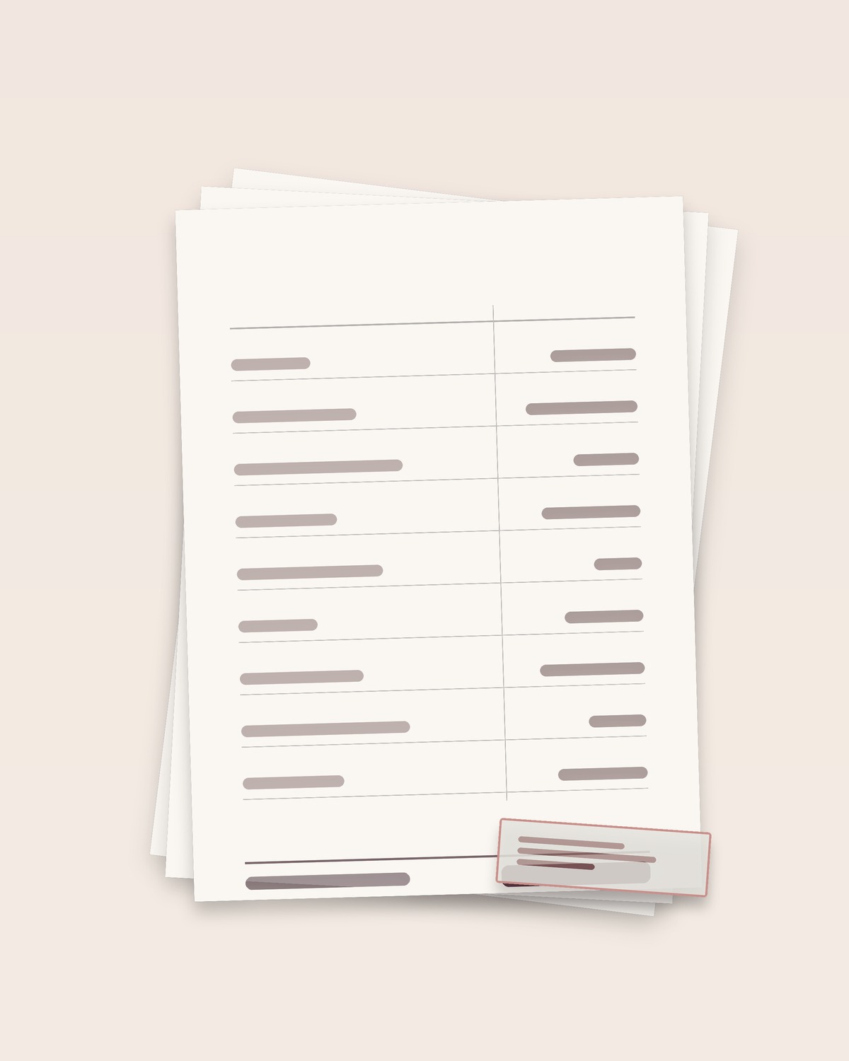 An illustration of layered ledger pages with a reconciled balance